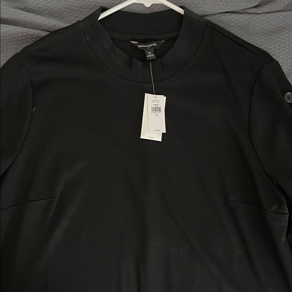Banana Republic Black Long Sleeve shift dress mock turtleneck buttons on sleeves